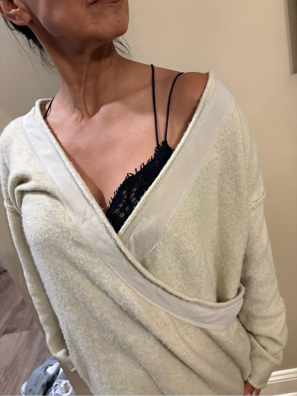 Free People Cream Wrap V-Neck Sweater - Picture 3 of 7